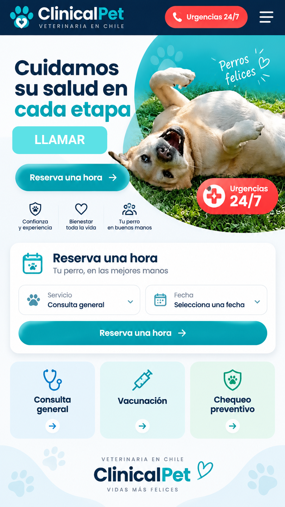 Landing page móvil ClinicaPet