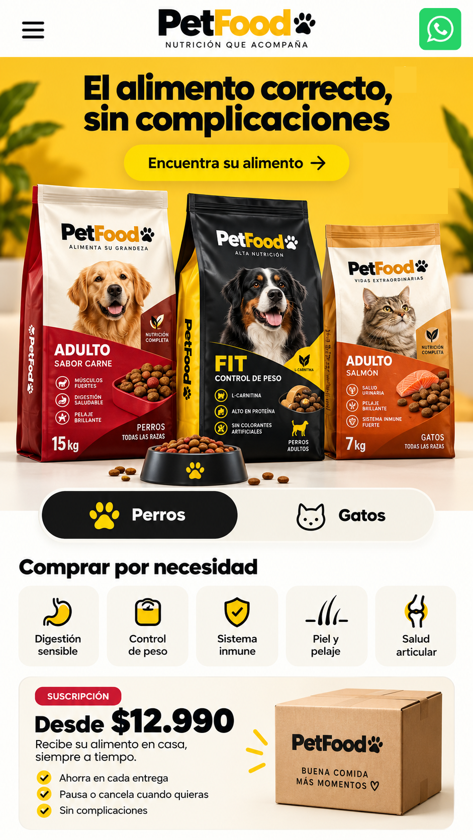 Landing page móvil PetFood