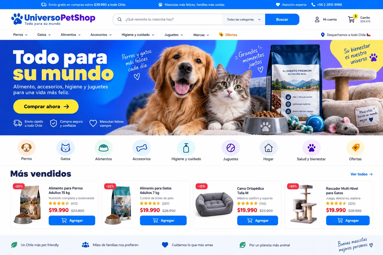 Sitio web UniversoPetShop — Sitio web + IA
